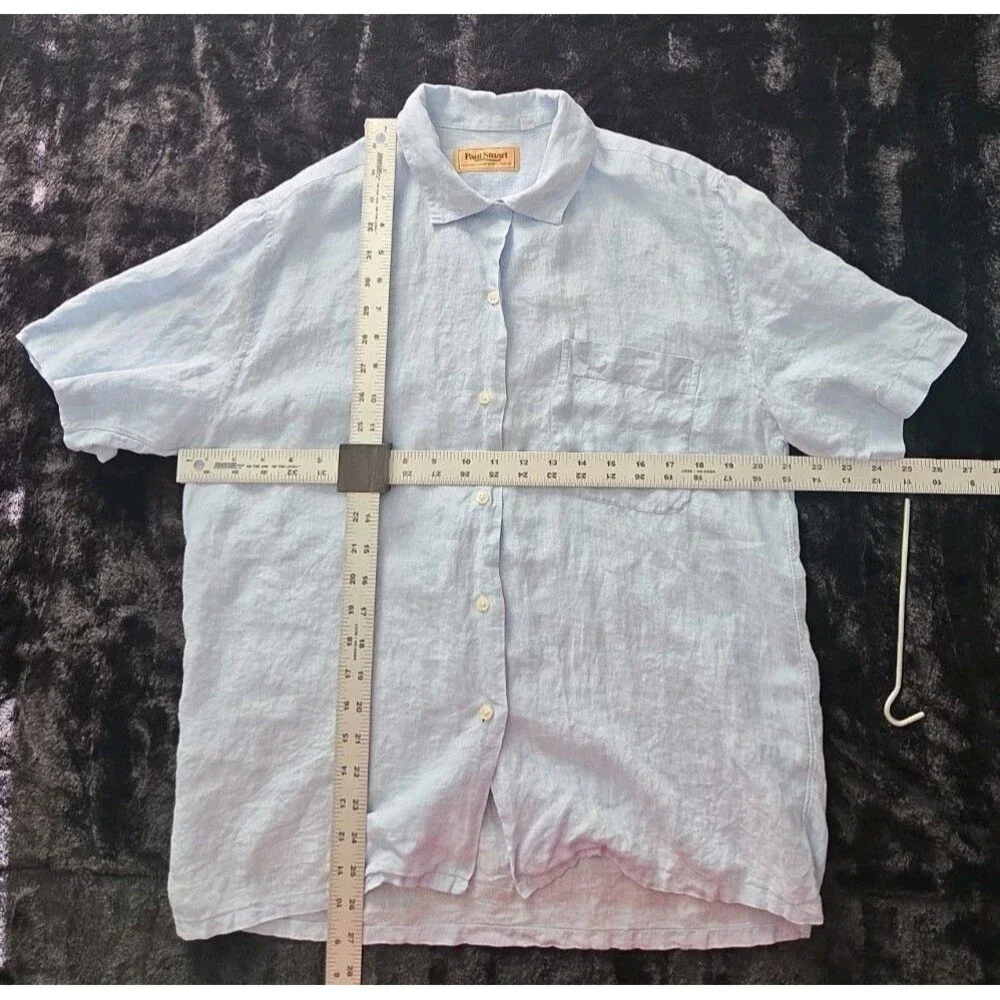 Vintage Paul Stuart Shirt Bundle: White Cotton LS & Light Blue Linen SS (Sz L/M) - Picture 4 of 16